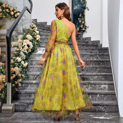 One Shoulder Printed Elegant Slim Fit Dress