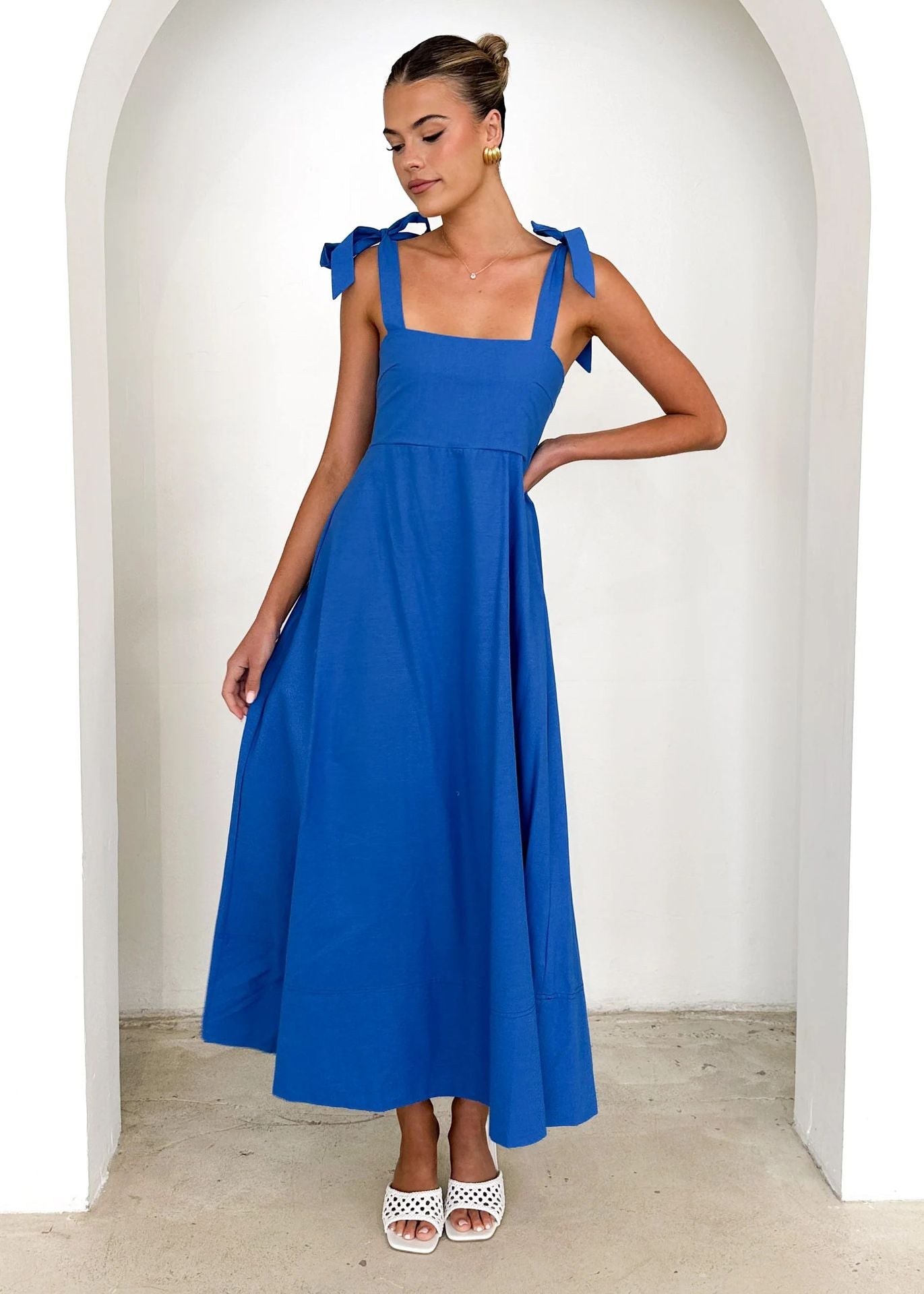 Solid Color Tube Top Maxi Lace up Dress