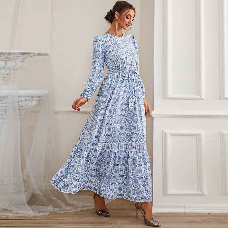 Vestido de té de otoño Vestido estampado francés
