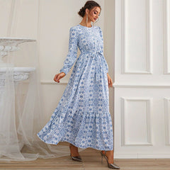 Vestido de té de otoño Vestido estampado francés