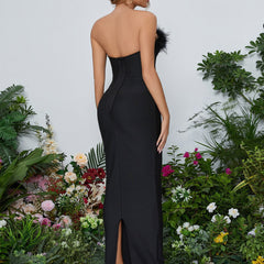 Bandage Dress Cocktail Party Long Tube Top Feather Evening Dress Bandage Dress