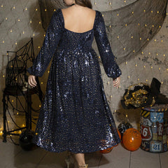 Vestido de Halloween de manga larga con lentejuelas y talla grande