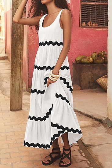 Simple U Shaped Collar Corrugated Tube Top Solid Color A line Slip Dress