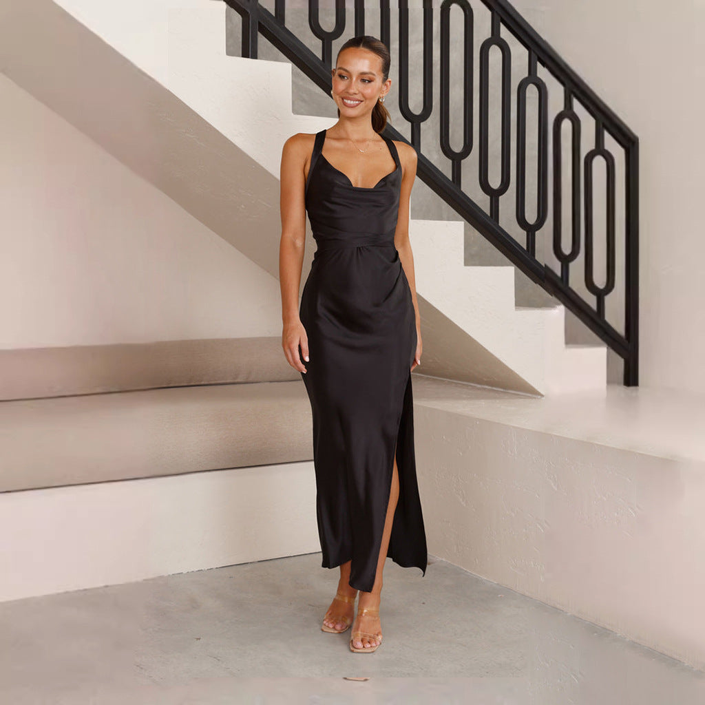 Backless Dress Solid Color Split Maxi AmiEmi Backless Dress Solid Color Split Maxi AmiEmi