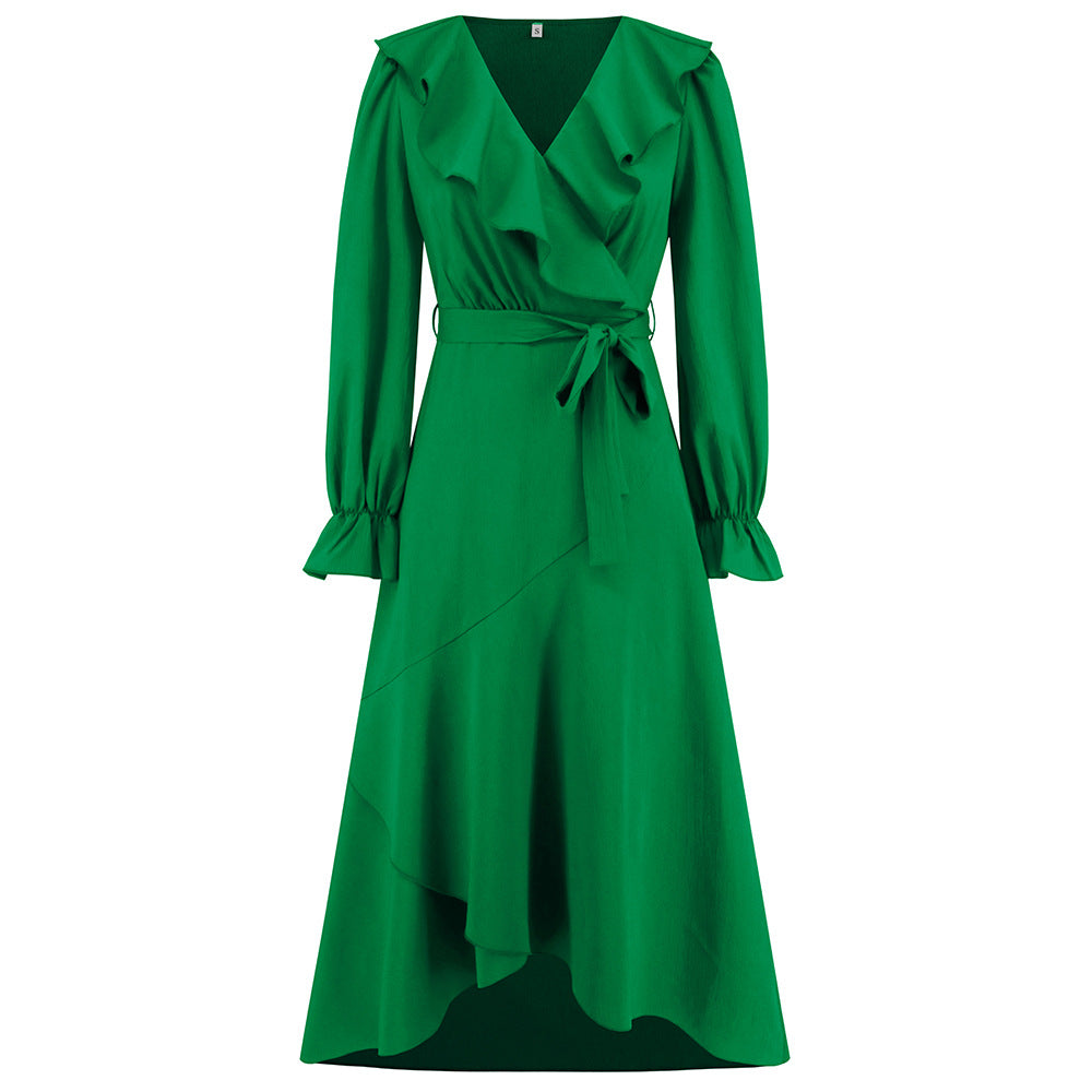 Ruffled Irregular Asymmetric Slimming Dress Smocking Slim Fit Maxi Dress