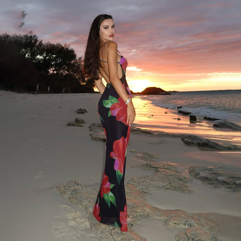 Flower Hip Beach Vacation Style Sundress