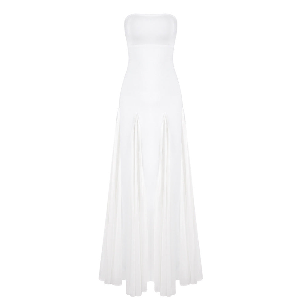 Long Dress Socialite Slim Tube Top Bandage Mesh Stitching Swing Dress