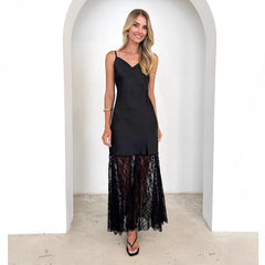 Lace Patchwork Knitting Suspenders Dress