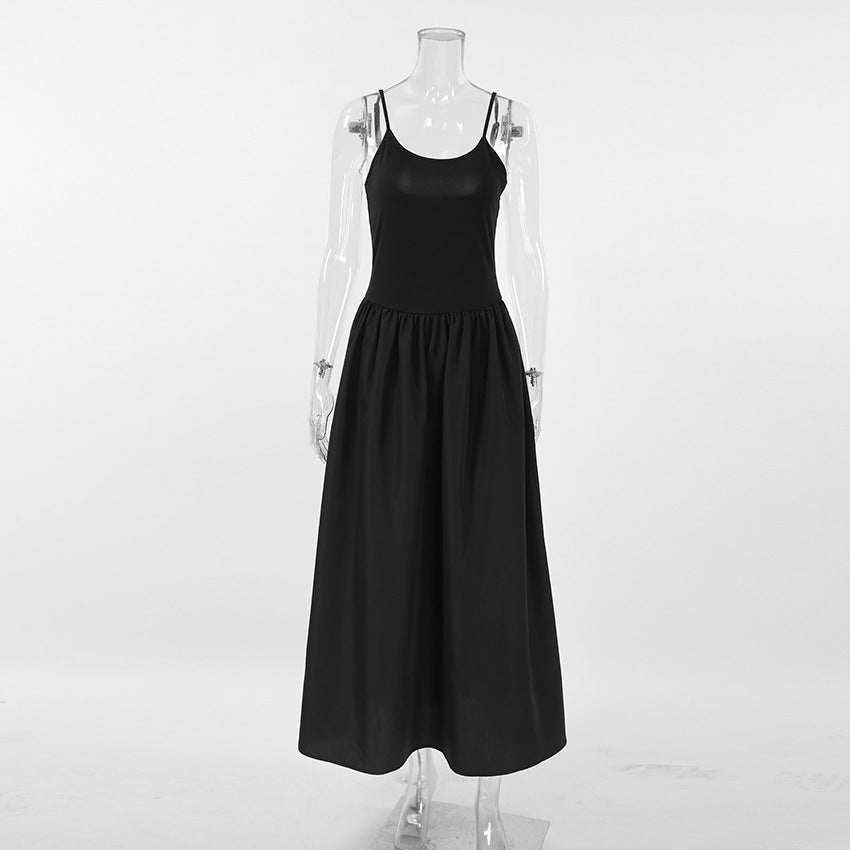 Camisón negro de otoño para mujer, ropa de abrigo negra, pijama para estar en casa