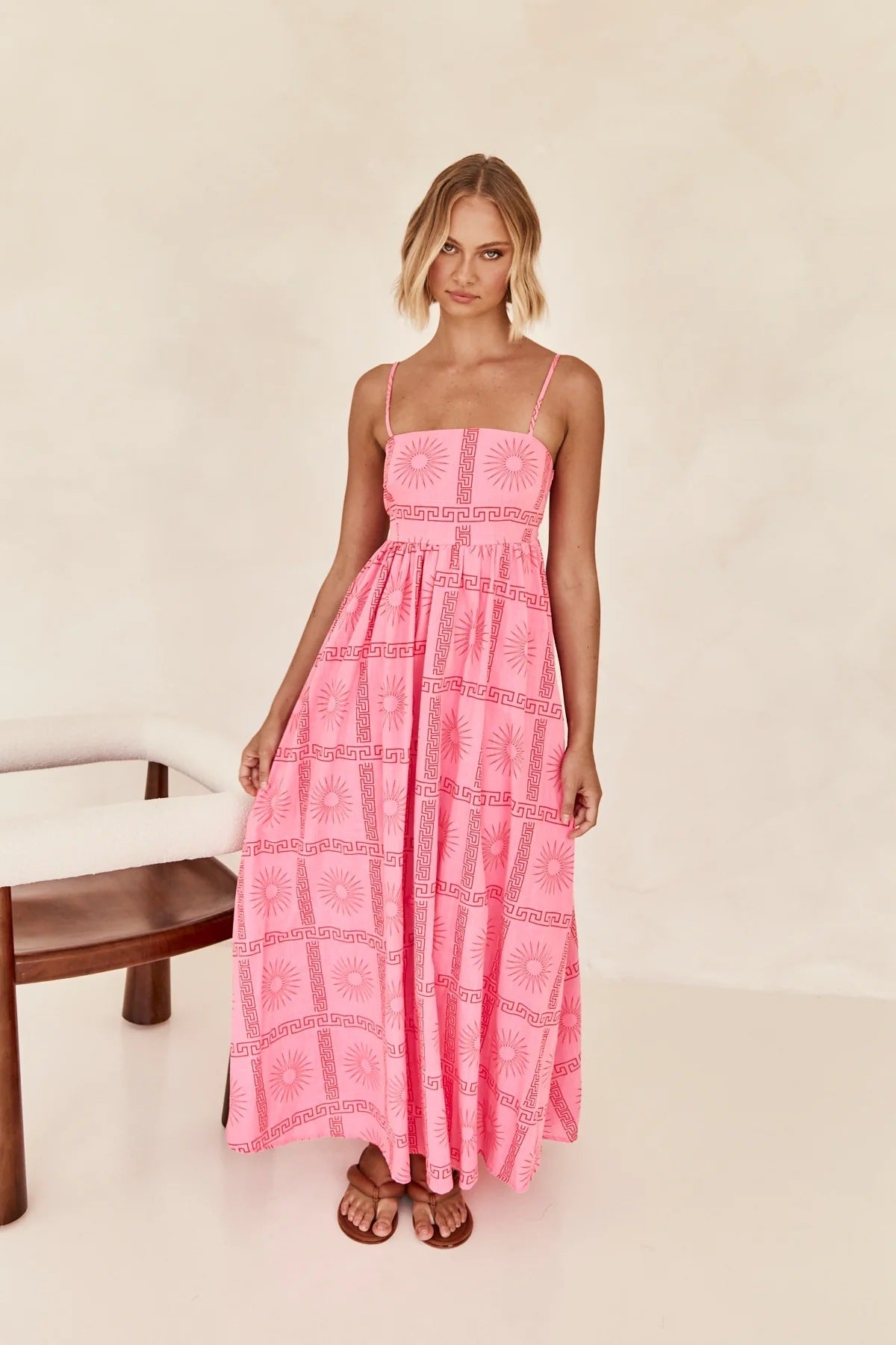 Fresh Printed Personalized Back Cutout Sling Dress