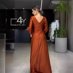 Collar Solid Color Long Sleeve Slim Fit Slit Noble Dress