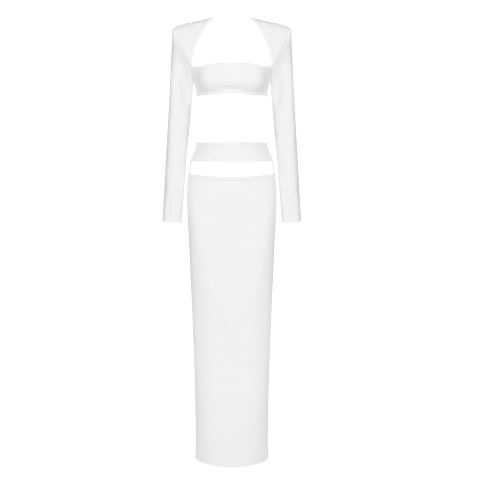 Traje informal de alta gama, conjunto de dos piezas, traje corto, vestido elástico de manga larga, vestido de vendaje
