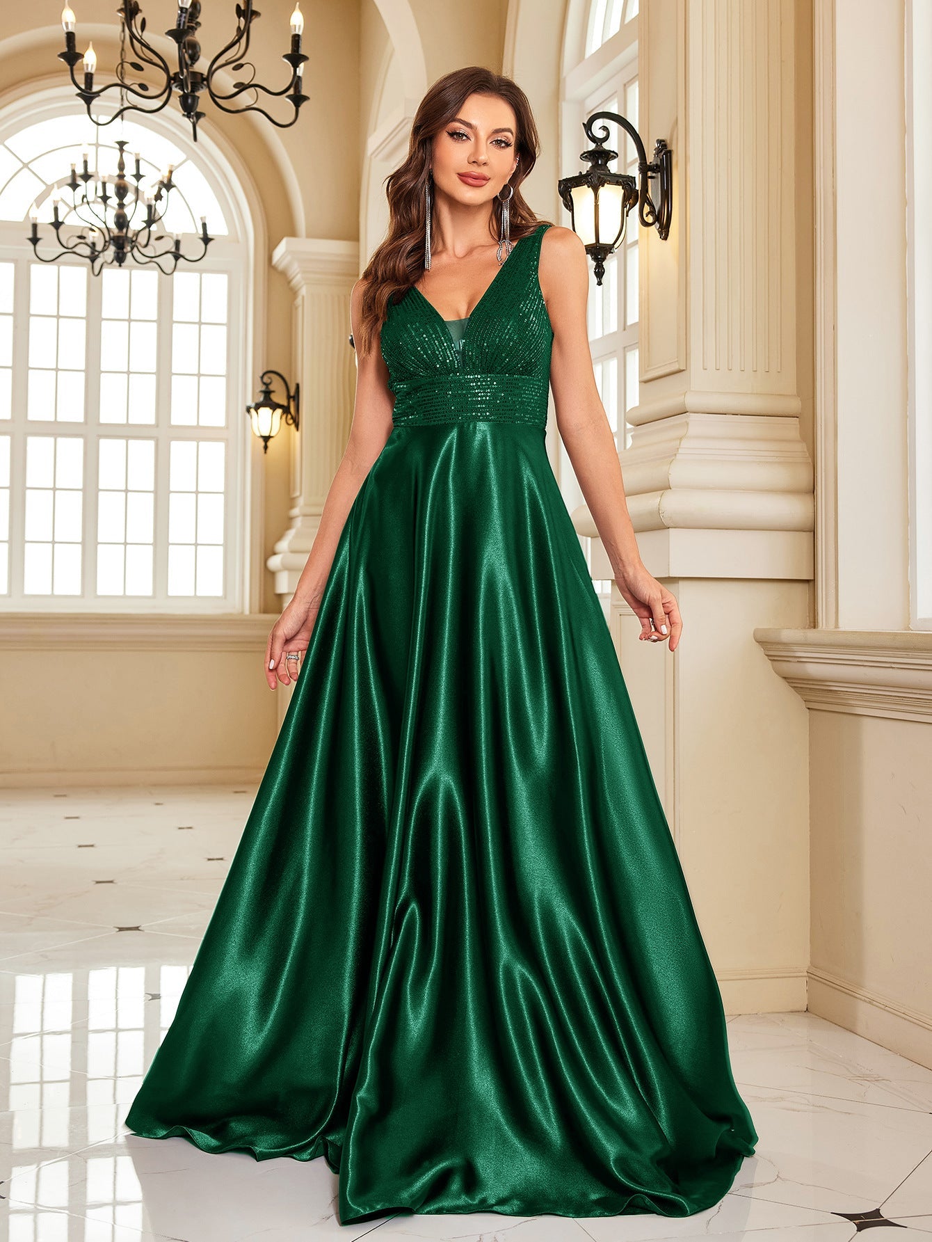 Deep V Plunge Dress Backless Sequin Slim Fishtail Bridesmaid Cocktail Evening Dress