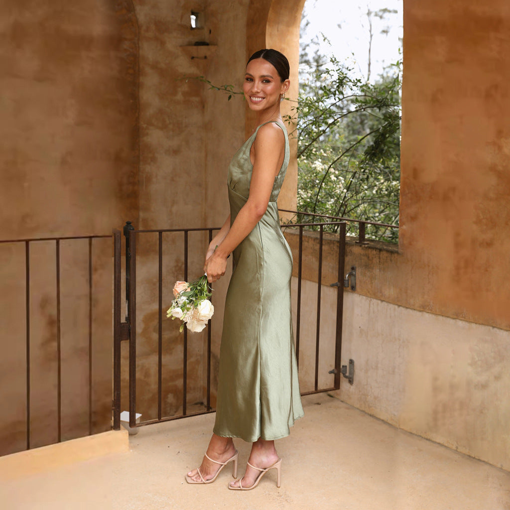 Vestido midi con escote en V y tirantes divididos