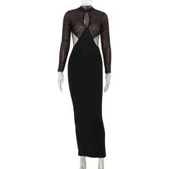 Vestido ajustado a la cadera con espalda descubierta y corte calado con costuras de lentejuelas para club nocturno
