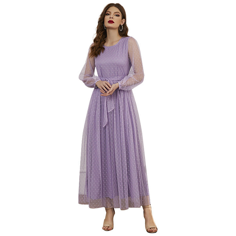 Casual Round Neck Stitching Mesh Dress