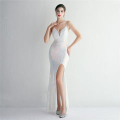 Vestido camisola largo con lentejuelas para cóctel, corte entallado, elegante y de cola de pez