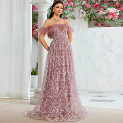 Vestido de noche ajustado grande con hombros descubiertos para fiesta de cumpleaños, cóctel, actuación, elegante vestido formal