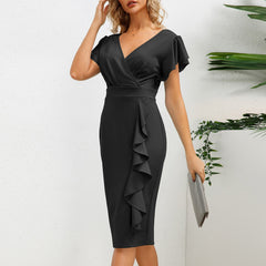 Business Dress V Neck Flounce Slim Dress