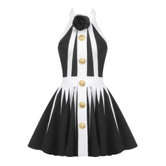 Vestido tipo chaleco con cuello halter francés, adelgazante y de expansión, sin mangas, de punto jacquard.