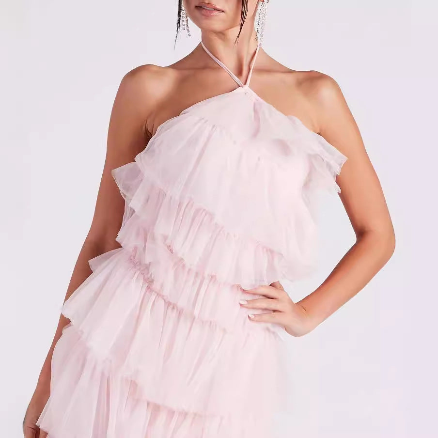 Vestido largo rosa de fiesta