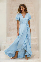 V Neck Short Sleeve Dress Split Dress