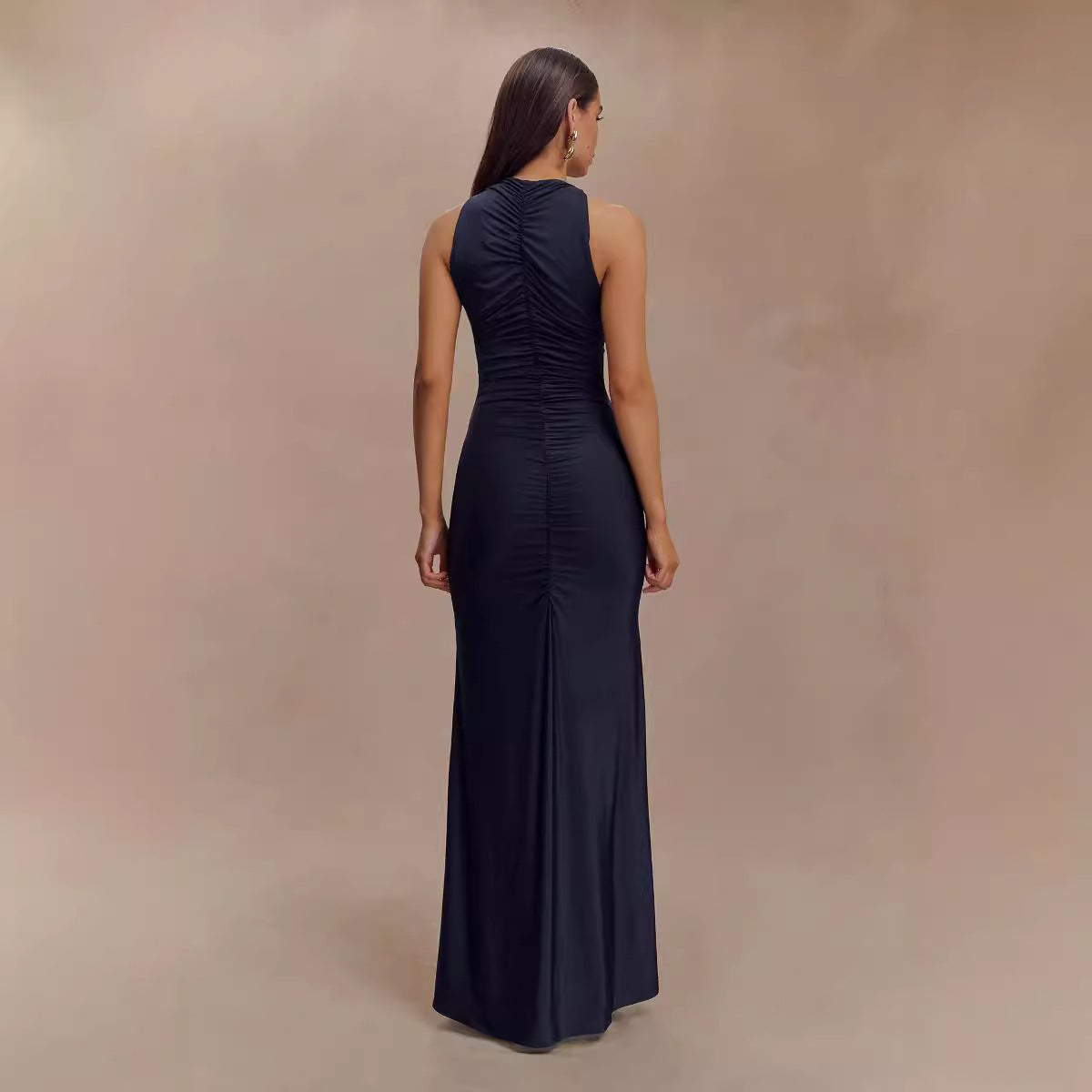 Sleeveless Pleated Solid Color Maxi Dress