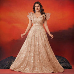 Plus Size Clothes Elegant Sequin V neck Patchwork Ruffled Party Cocktail Dinner Evening Dress