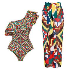 One Piece Swimsuit Bikini Ruffled Printed Swimsuit Chiffon Dress