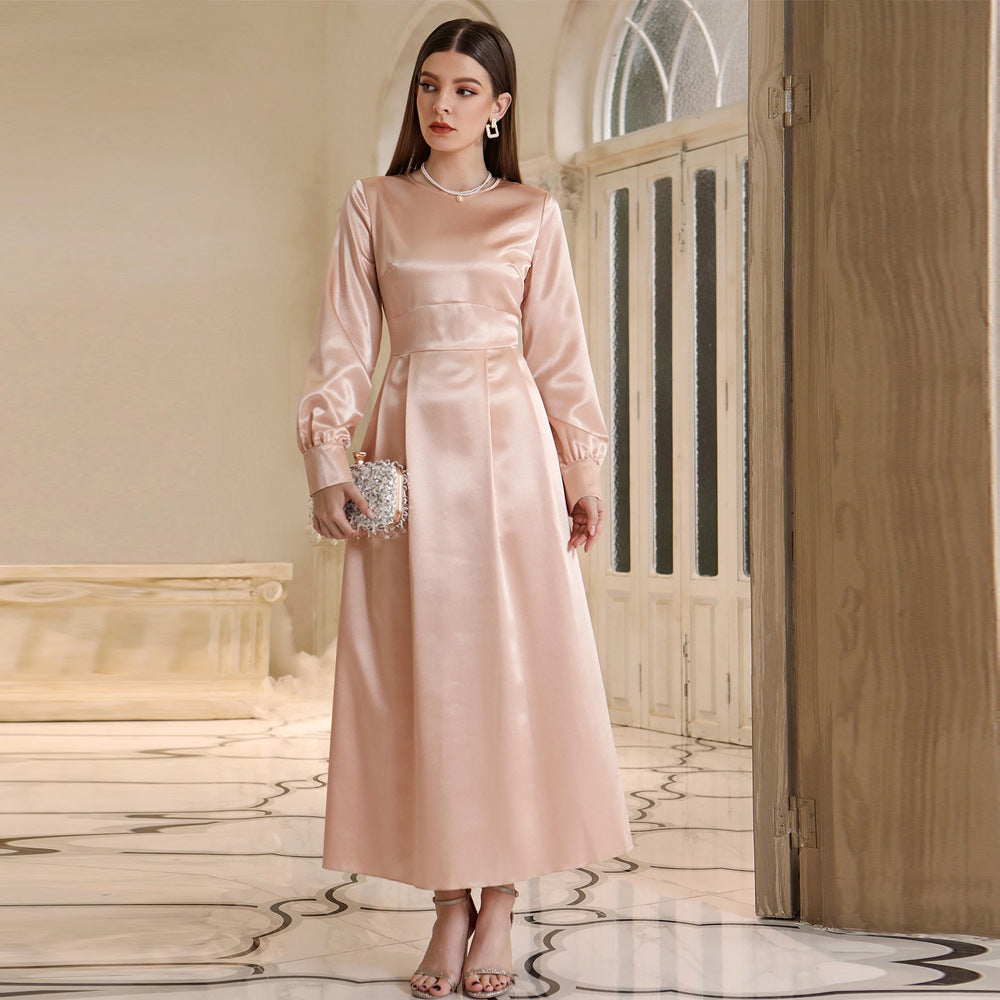 East Muslim High Waist Dress With Headscarf