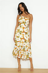 Diagonal Collar Strap Fishtail Printing Dress
