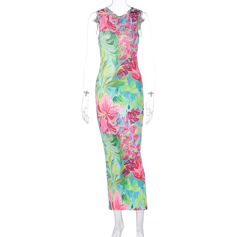 Arrival Back Hollow Out Cutout Printed Sleeveless