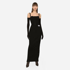 Vestido con guantes y cremallera larga con tiras negras