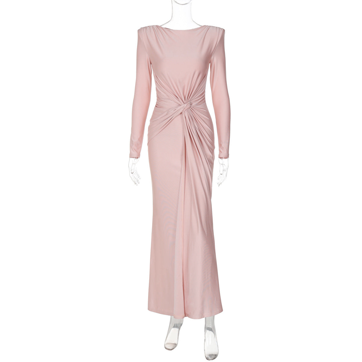 Vestido de noche ajustado con cuello redondo y mangas largas