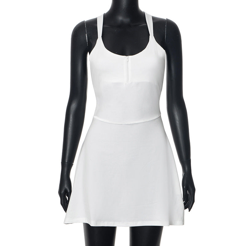 Solid Color Sleeveless Backless Sling Dress