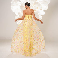 Vestido de cóctel largo de noche, elegante, sin mangas, con escote descubierto, de alta gama, para dama de honor, de malla, con vuelo grande