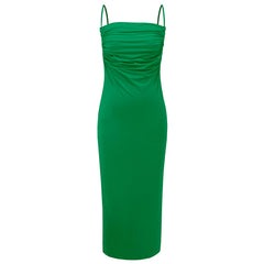 Slim Fit Backless Pleating Sling Dress Maxi Dress