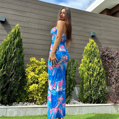 Casual Slim Print Wrapped Chest Split