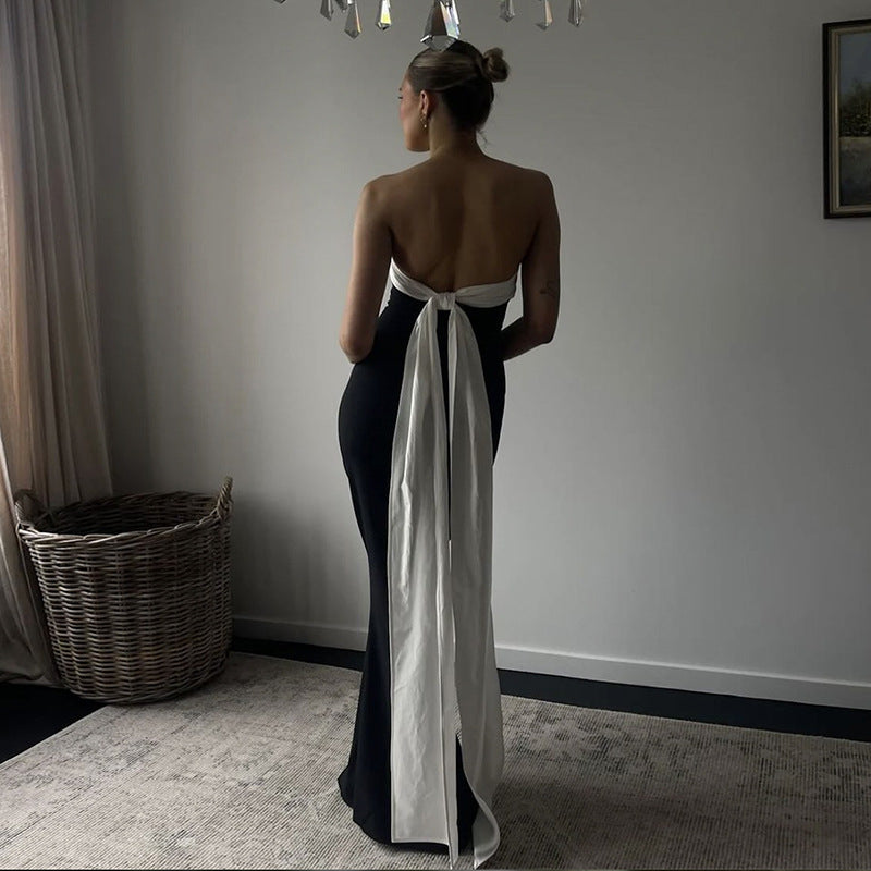 Vestido de tubo con lazo en la espalda y contraste de color
