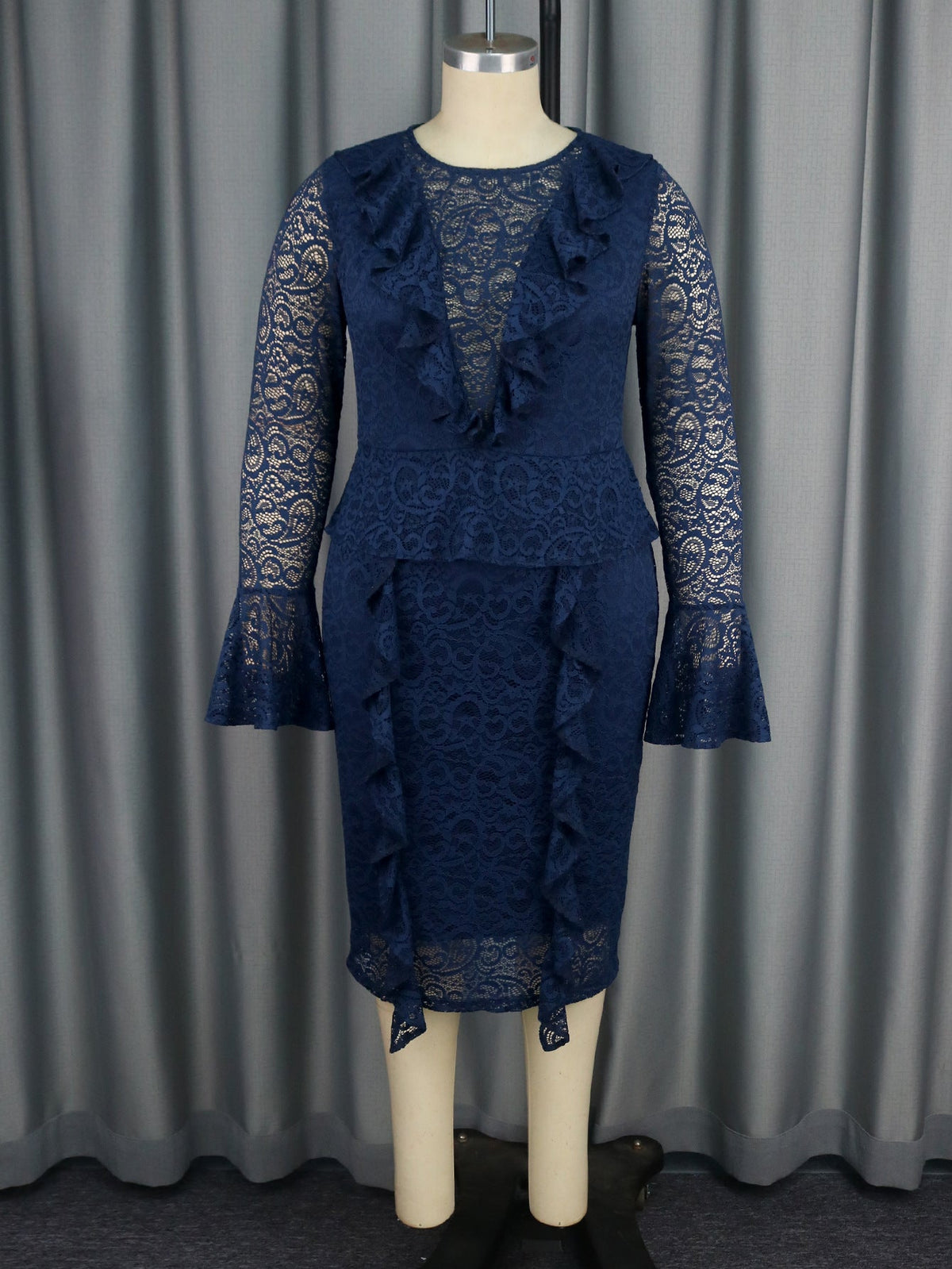 Vestido elegante de encaje para fiesta, cóctel, manga acampanada