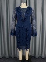 Vestido elegante de encaje para fiesta, cóctel, manga acampanada
