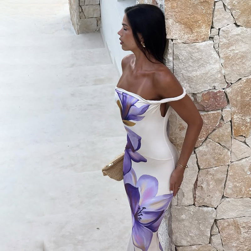 Twisted Strap One Shoulder Floral Print Dress