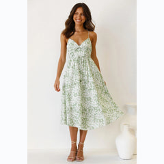 Sundress Sweet Spaghetti-Strap Floral Digital Printing Fresh Dress