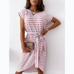 Striped Lace-up Four Colors Irregular Asymmetric Dress