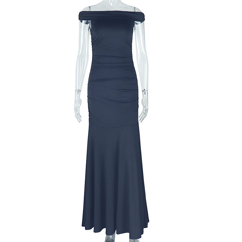 Vestido elegante de hada con top de tubo en color sólido con cremallera y mangas raglán hasta el cuello