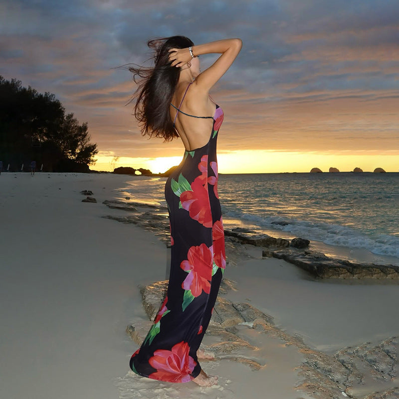 Flower Hip Beach Vacation Style Sundress