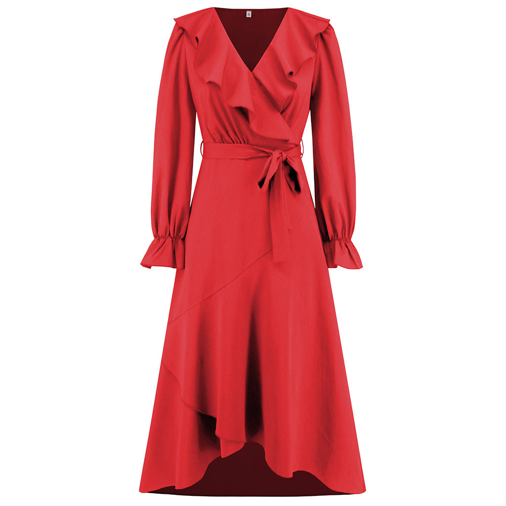 Ruffled Irregular Asymmetric Slimming Dress Smocking Slim Fit Maxi Dress