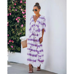 Vestido holgado de encaje con efecto tie-dye para uso diario.