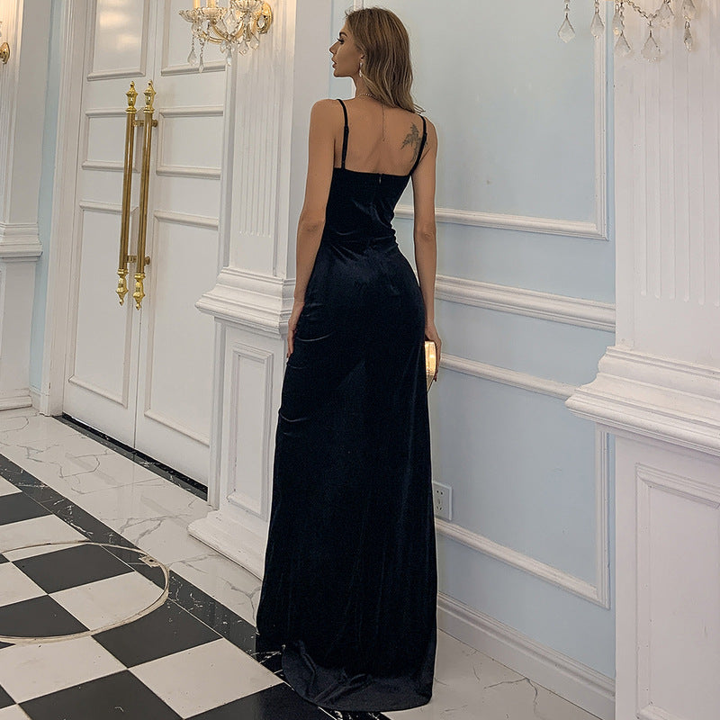 Vestido de noche con abertura y tirantes sin mangas para cóctel o reunión anual de damas de Pleuche