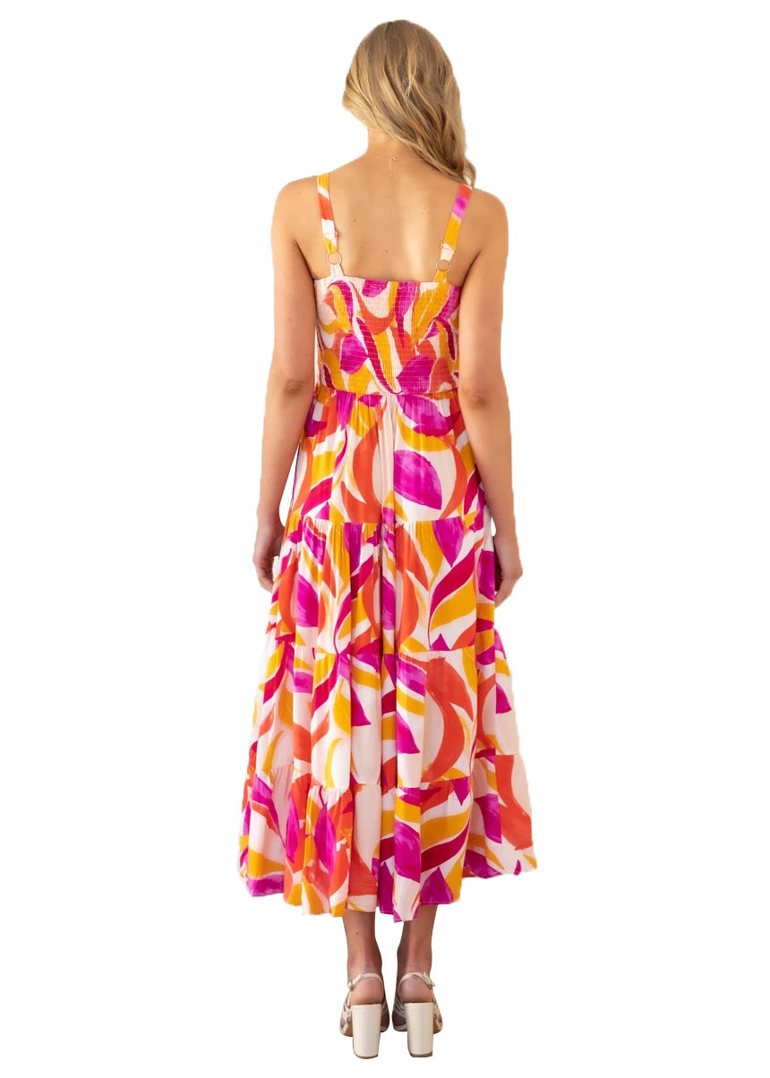 Camisole Tube Top Cinched Waist Large Printed Dress for Abstract Floral